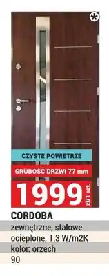 Merkury Market Drzwi zewnętrzne stalowe Cordoba Czyste Powietrze ocieplone 1,3W/m2K grubość 77mm kolor orzech 90 oferta