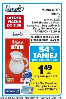 Carrefour Mleko UHT SIMPL zaw. tł. 3,2% oferta