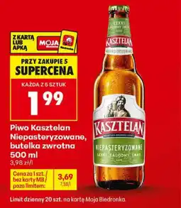 Biedronka Piwo Kasztelan Niepasteryzowane, butelka zwrotna oferta