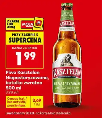 Biedronka Piwo Kasztelan Niepasteryzowane, butelka zwrotna oferta