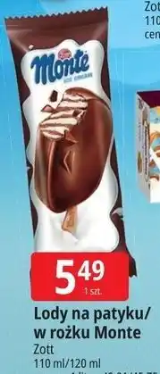 E.Leclerc Zott Monte Lody na patyku lub w rożku oferta