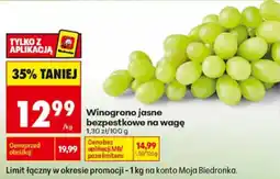 Biedronka Winogrono jasne bezpestkowe na wagę 1,30 zł/100 g oferta