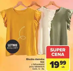 Carrefour Bluzka damska TEX z falbankami przy rękawach oferta
