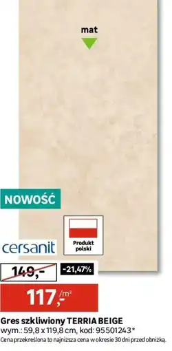 Leroy Merlin Cersanit Gres szkliwiony terria beige oferta