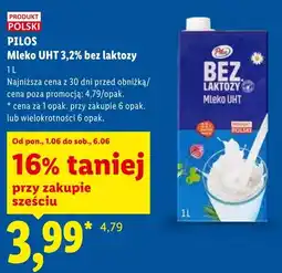 Lidl Mleko UHT 3,2% bez laktozy Pilos oferta