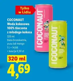 Lidl Woda kokosowa 100% tłoczona z młodego kokosa biała brzoskwinia Coconaut oferta