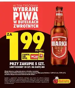 Biedronka Piwo Warka Jasne Pełne oferta