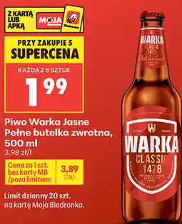 Biedronka Piwo Warka Jasne Pełne butelka zwrotna oferta