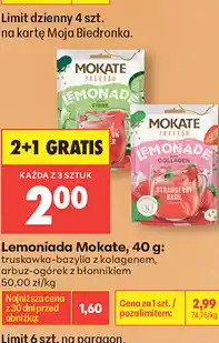Biedronka Lemoniada Mokate, 40 g: truskawka-bazylia z kolagenem, arbuz-ogórek z błonnikiem oferta