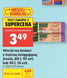 Biedronka Worki na śmieci z taśmą ściągającą Zosia, 60 l, 10 szt. lub 35 l, 15 szt oferta
