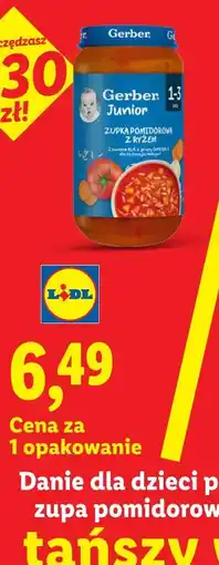 Lidl Gerber Junior Danie dla dzieci po 12 m-cu, zupa pomidorowa z ryżem oferta
