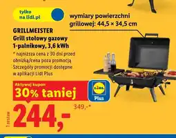 Lidl Grill stołowy gazowy 1-palnikowy GRILLMEISTER 3,6kW oferta