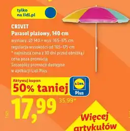 Lidl Parasol plażowy CRIVIT 140cm oferta
