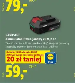 Lidl Akumulator litowo-jonowy PARKSIDE 20V 2Ah oferta