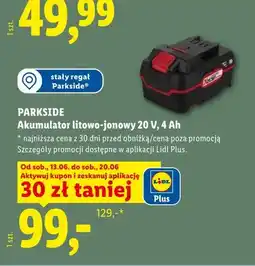 Lidl Akumulator litowo-jonowy PARKSIDE 20V 4Ah oferta