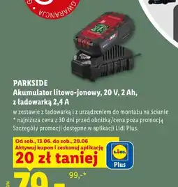 Lidl Akumulator litowo-jonowy PARKSIDE 20V 2Ah z ładowarką 2,4A oferta