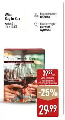 ALDI Wino Bag In Box czerwone wytrawne Hiszpania oferta