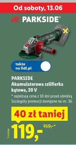 Lidl PARKSIDE Akumulatorowa szlifierka kątowa, 20 V oferta