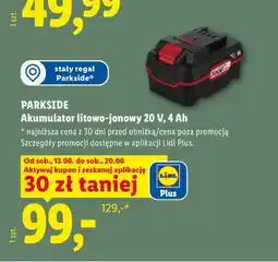 Lidl PARKSIDE Akumulator litowo-jonowy 20 V, 4 Ah oferta