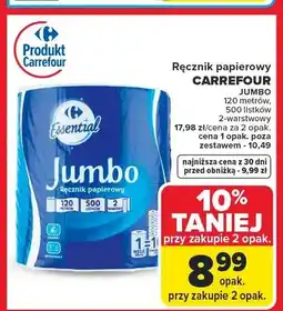 Carrefour Ręcznik papierowy Carrefour Jumbo 120m 500 listków 2-warstwowy oferta