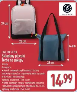 ALDI LIVE IN STYLE Składany plecak/ Torba na zakupy oferta