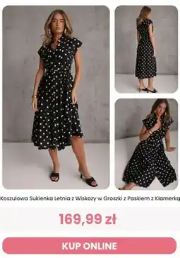 Renee Koszulowa sukienka letnia z wiskozy w groszki z paskiem z klamerką Reneé oferta