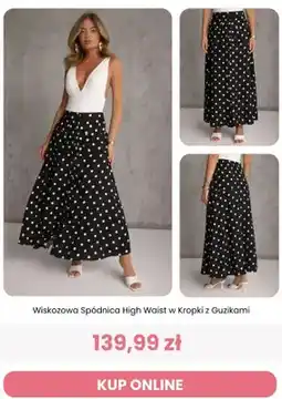 Renee Wiskozowa spódnica High Waist w kropki z guzikami reneé oferta
