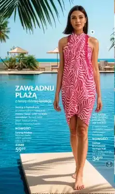 Avon Sarong Adaline różowo-biały 100% poliester 170x100cm oferta
