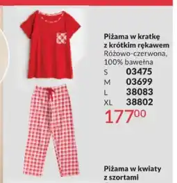 Avon Piżama w kratkę z krótkim rękawem różowo-czerwona 100% bawełna oferta