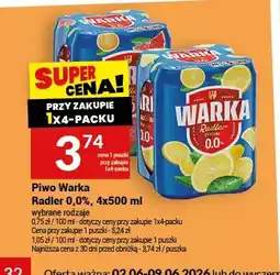 Twój Market Piwo bezalkoholowe Warka Radler 0,0% 4-pak oferta