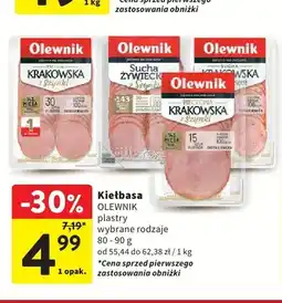 Intermarche Kiełbasa sucha żywiecka z szynki plastry Olewnik oferta