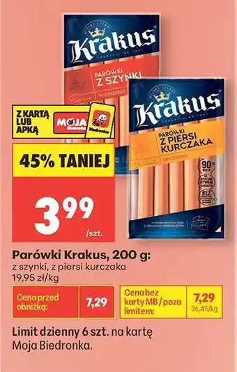 Biedronka Parówki Krakus, 200 g oferta