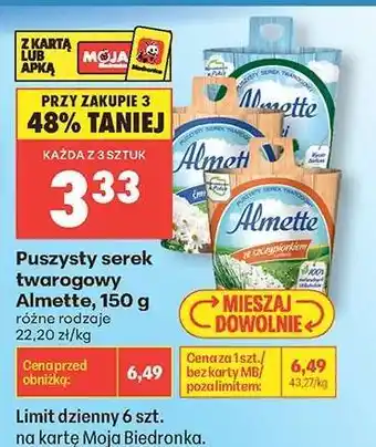 Biedronka Puszysty serek twarogowy Almette, 150 g oferta