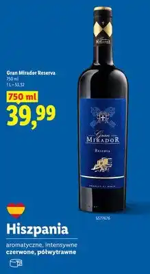Lidl Wino Gran Mirador Reserva czerwone półwytrawne oferta