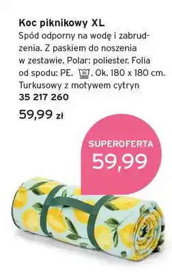 Tchibo Koc piknikowy XL turkusowy z motywem cytryn ok. 180x180cm oferta