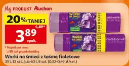 Auchan Worki na śmieci z taśmą fioletową oferta