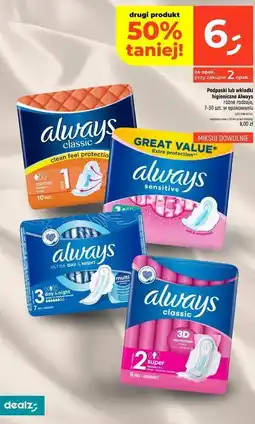 Dealz Podpaski lub wkładki higieniczne Always oferta