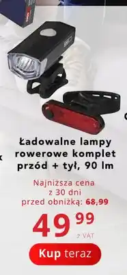 Ładowalne lampy rowerowe komplet przód + tył 90lm