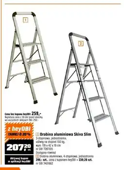 OBI Drabina aluminiowa Skiva Slim 3-stopniowa jednostronna udźwig na stopień 150kg wym. 119x42x19cm oferta