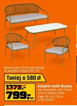 OBI Komplet mebli Bryson stal technorattan sofa 2 fotele stolik ze szklanym blatem 90x45x38cm oferta