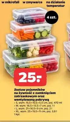 Netto Zestaw pojemników na żywność z zamknięciem zatrzaskowym oraz wentylowaną pokrywą 4szt oferta
