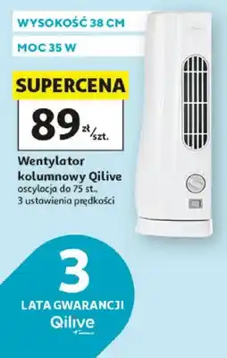 Auchan Wentylator kolumnowy Qilive oscylacja do 75 st. 3 ustawienia prędkości wysokość 38cm moc 35W oferta