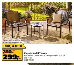 OBI Komplet mebli Tapena stal, tkanina, 2 fotele, stolik ze szklanym blatem o Ø45cm, wys. 41cm oferta