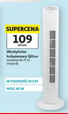 Auchan Wentylator kolumnowy Qilive oscylacja do 75 st. minutnik wysokość 81cm moc 42W oferta