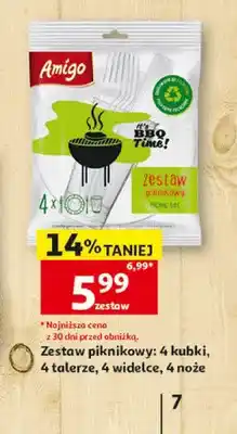 Auchan Zestaw piknikowy Amigo 4 kubki, 4 talerze, 4 widelce, 4 noże oferta