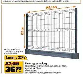 Panel ogrodzeniowy antracyt gr. drutu 3,2mm wym. oczka 8x20cm wym. 248,5x152cm
