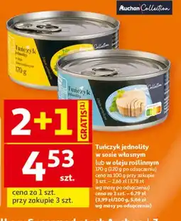 Auchan Tuńczyk jednolity w sosie własnym lub w oleju roślinnym oferta
