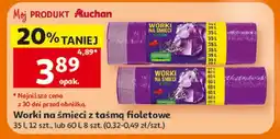 Auchan Worki na śmieci z taśmą fioletowe oferta