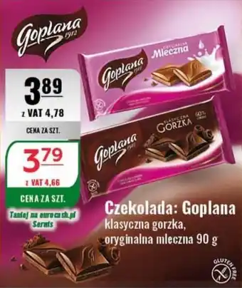 Eurocash Czekolada: Goplana klasyczna gorzka, oryginalna mleczna oferta