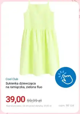 Sukienka dziewczęca na ramiączka zielona fluo Cool Club